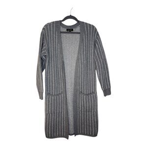 Elliat Grey Knit Striped Long Duster Open Front Angora Blend Cardigan size xs